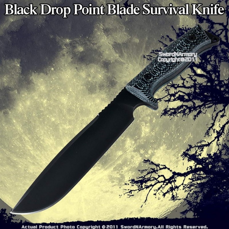 Black Drop Point Blade Survival Knife Sheath Whet Stone