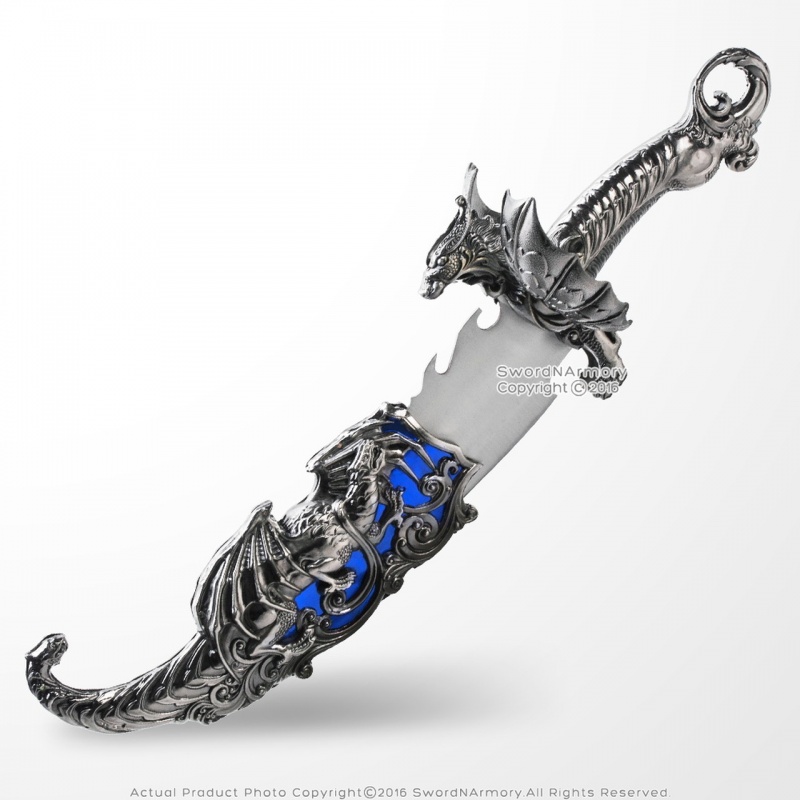 15" Red/Blue Dragon Dagger Knife Stainless Steel Blade Ornamental With Scabbard