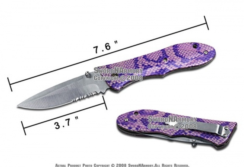 8.25" Pocket Folding Knife With Metal Handle And Serrated Blade
