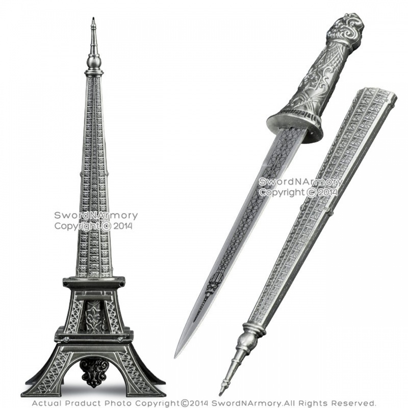 15" Paris Eiffel Tower Letter Opener Fantasy Dagger Gift Knife W/ Display Stand
