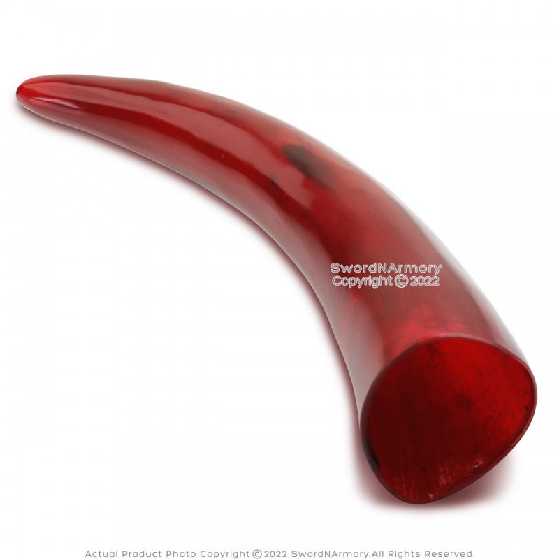 13-15" Blood Red Drinking Horn Genuine Cow Horn Viking Medieval With Stand