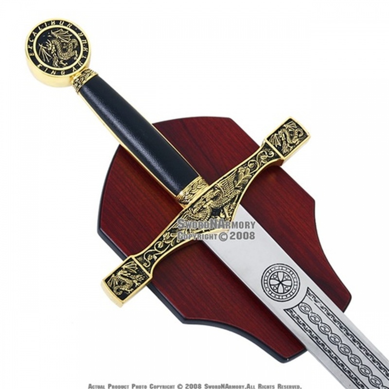 41" Golden Excalibur Medieval Crusader Knight Sword With Display Plaque Cosplay