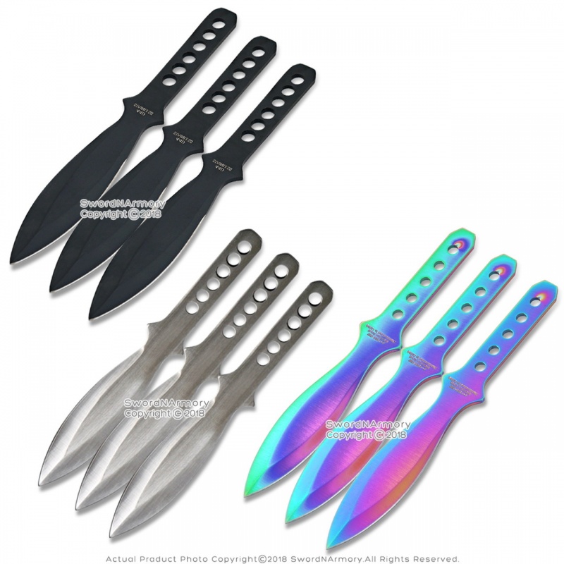 3 Pcs 6.75" Steel Silver Throwing Knife Knives Fixed Blade Throwers With Sheath