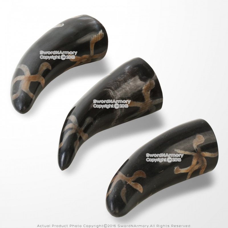 3-Piece Handmade Medieval 6" Cow Horn Shot Set with Burned Earth Design