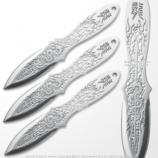 6.5" 3 Pcs Fixed Blade Stainless Steel Dragon Throwing Knife Set With Sheath