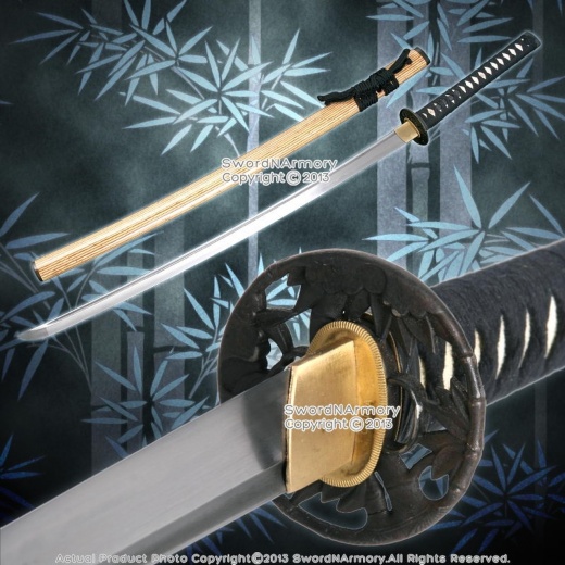 Musashi Handmade Folded Steel Samurai Katana Sword With Bamboo Tsuba Saya Scab