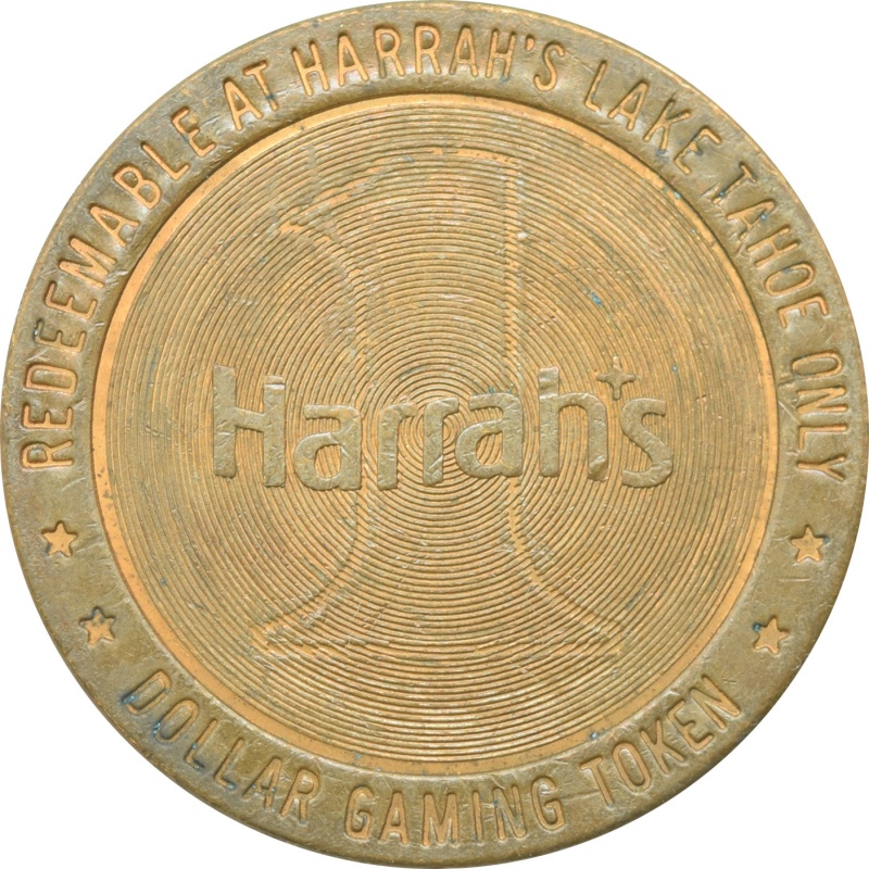 Harrah's Casino Lake Tahoe Nv $1 Token 1988 (Brass Color)