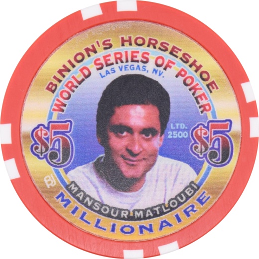 Horseshoe Club Casino Las Vegas Nevada $5 Wsop Mansour Matloubi Millionaire Chip 2002