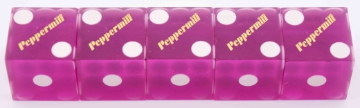 Peppermill Casino Stick Of 5 Used Purple Dice Reno Nevada