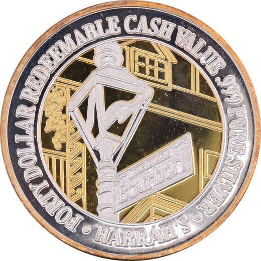 Harrah's Casino Las Vegas Nevada $40 24 Karat Hge Silver Strike .999 Fine Silver 1996