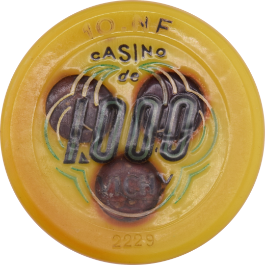 Grand Casino De Vichy Casino Vichy France 10 N.F. $1000 Jeton 54 Mm