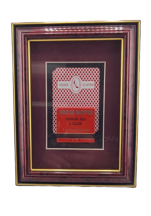 Vintage Casino 7 X 5 Frame Silver Slipper Las Vegas Card And Matchbook Red