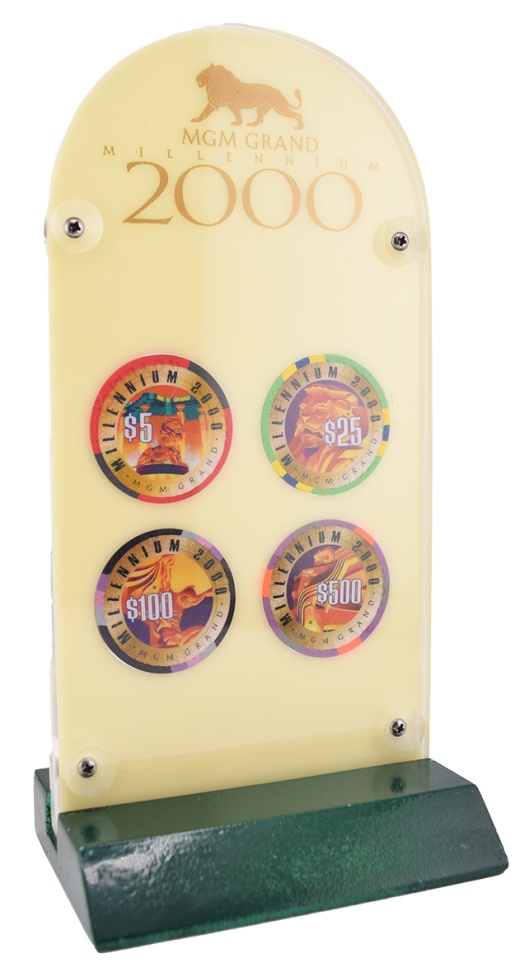 Mgm Grand Casino Las Vegas Nevada Set Of 4 $5-$25-$100-$500 Millennium Commemorative Chip Set