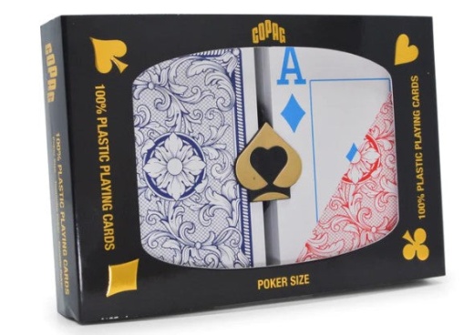 Copag Legacy 4-Color Red/Blue Poker Size 2 Deck Setup With Protective Display Case