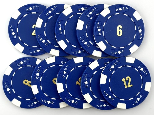 Sequential Mixed Game Poker Chips (2-12) - 10 Blue Serialized
