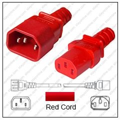 Iec320 C14 Male Plug To C13 Connector 0.8 Meters / 2.5 Feet 10A/250V 18/3 Sjt Red - Power Cord