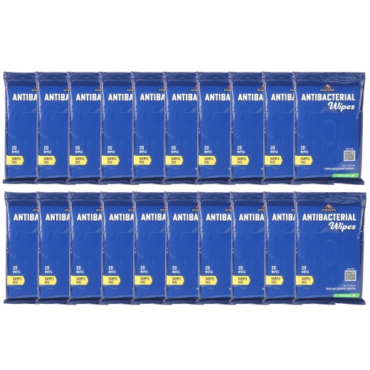 Antibacterial Wipes, Bulk Sample Pack, 20 Resealable 20 Count Packs Of 6" X 8" Wipes