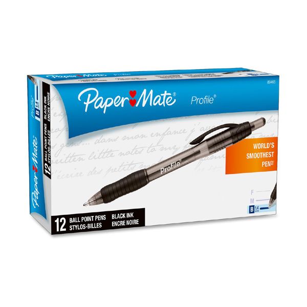 Paper Mate Gel Pen, Profile Retractable Pen, 0.5mm, Black, 12