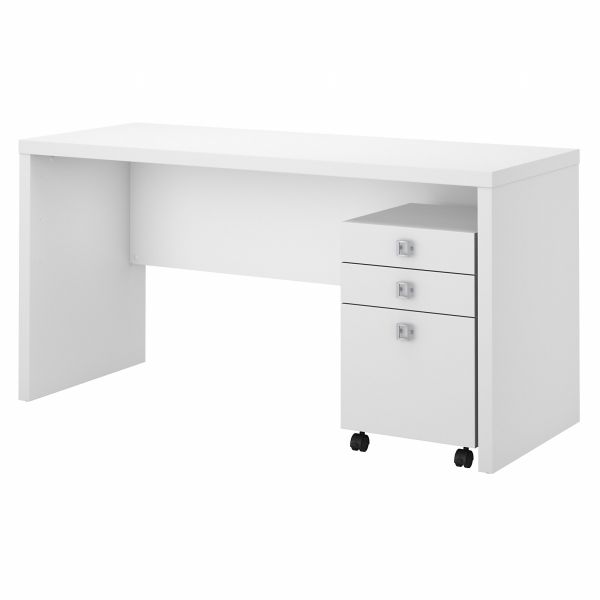 Office by Kathy Ireland Echo Bow Front Desk, Credenza with Hutch, Bookcase and File Cabinets Pure White/Modern Gray