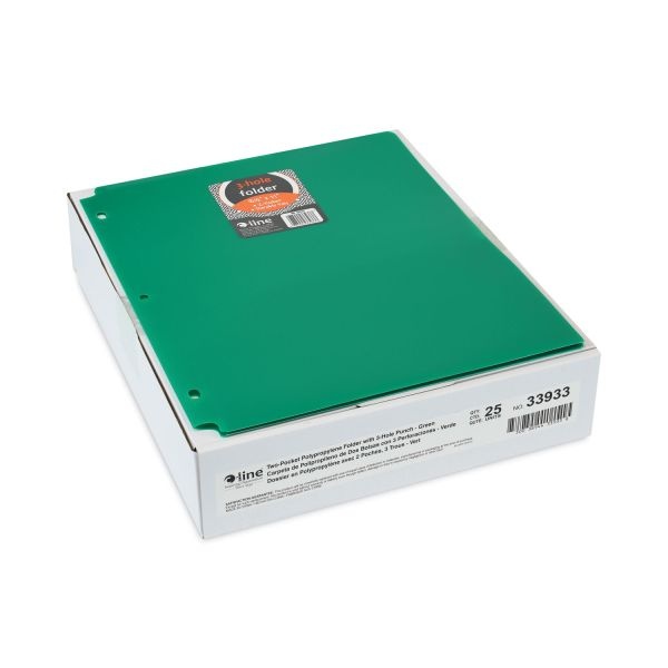 C-Line Two-Pocket Heavyweight Poly Portfolio Folder, 3-Hole Punch, 11 X 8.5, Green, 25/Box