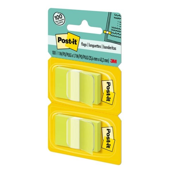 Post-It Flags, 1" X 1 -11/16", Bright Green, 50 Flags Per Pad, Pack Of 2 Pads