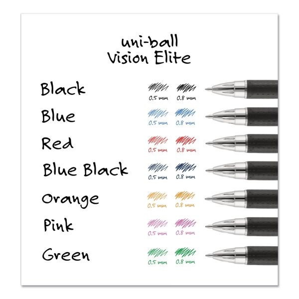 Uniball Vision Elite Hybrid Gel Pen, Stick, Bold 0.8 Mm, Red Ink, White/Red/Clear Barrel