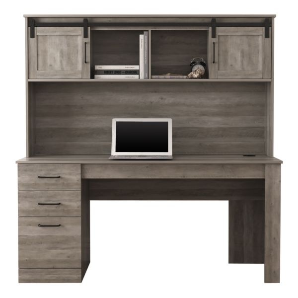 Peakwood 65"W Computer Desk With Hutch And Wireless Charging, Smoky Brown