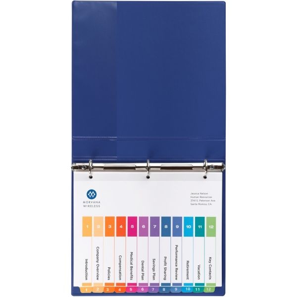 Avery Ready Index 1-12 Tab With Customizable Table Of Contents Binder Dividers, 8-1/2" X 11", 12 Tab, Multicolor, 1 Set