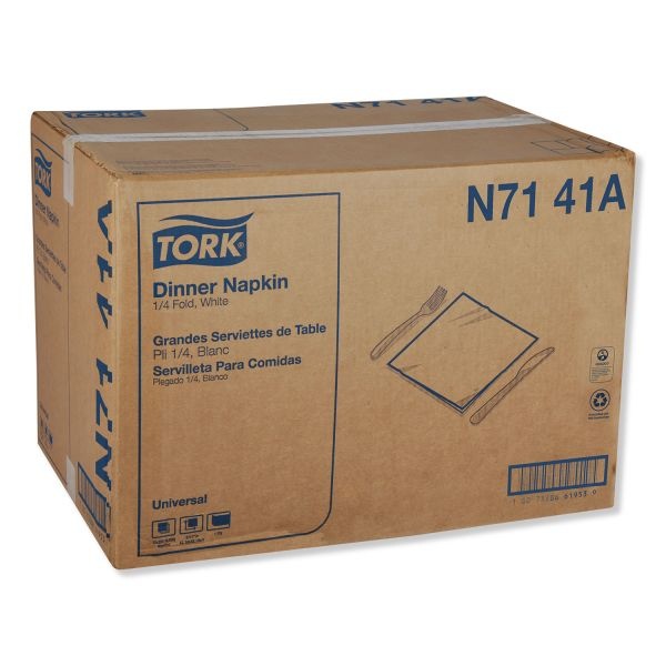 Tork Universal Dinner Napkins, 1-Ply, 17" X 17", 1/4 Fold, White, 4008/Carton
