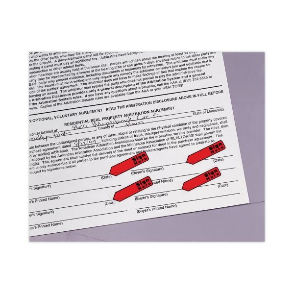 Post-It Notes Arrow Flags, " Sign Here", 1/2", Red, 20 Flags Per Pad, Pack Of 4 Pads