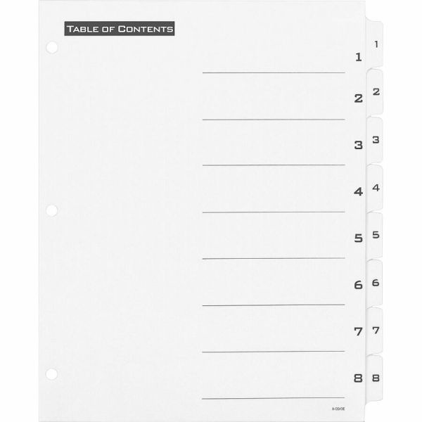 Office Essentials Table 'N Tabs Dividers, 8-Tab, 1 To 8, 11 X 8.5, White, White Tabs, 1 Set
