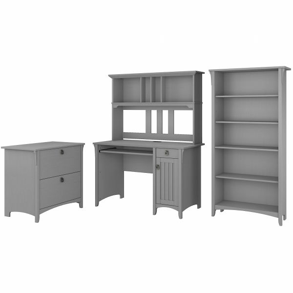 Bush Furniture Salinas Mission Desk With Hutch, Lateral File Cabinet And 5 Shelf Bookcase In Cape Cod Gray