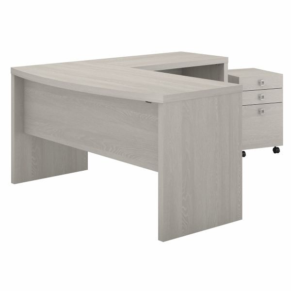 Office By Kathy Ireland Echo L Shaped Bow Front Desk With Mobile File Cabinet In Gray Sand