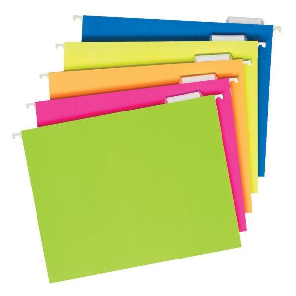 Pendaflex Glow Hanging File Folders, 1/5 Cut, Letter Size, Assorted Colors, Box Of 25