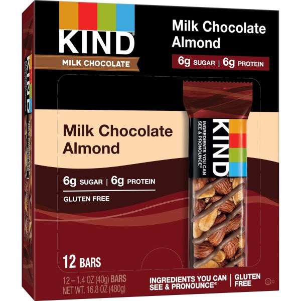 Kind Milk Chocolate Bars, Milk Chocolate Almond, 1.4 Oz Bar, 12/Box