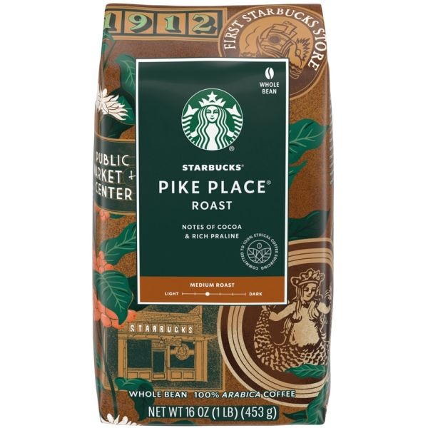 Starbucks Whole Bean Coffee, Pike Place Roast, 1 Lb Bag