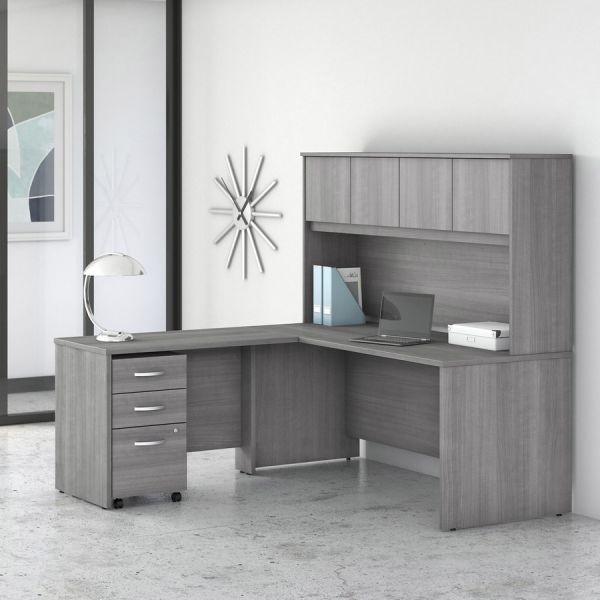 Bush Business Furniture Studio C 72W X 30D L Shaped Desk With Hutch, Mobile File Cabinet And 42W Return