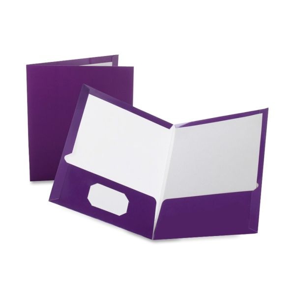 Oxford Laminated Twin-Pocket Folders, 8 1/2" X 11", Purple, Box Of 25
