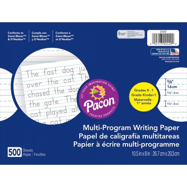 Pacon Multi-Program Handwriting Paper, 16 Lb, 5/8" Long Rule, One-Sided, 8 X 10.5, 500/Pack