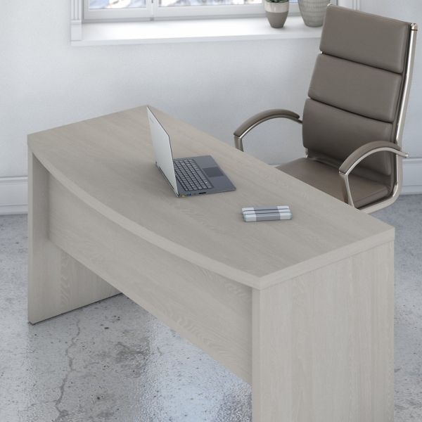 Office By Kathy Ireland Echo Bow Front Desk And Credenza With Mobile File Cabinet In Gray Sand