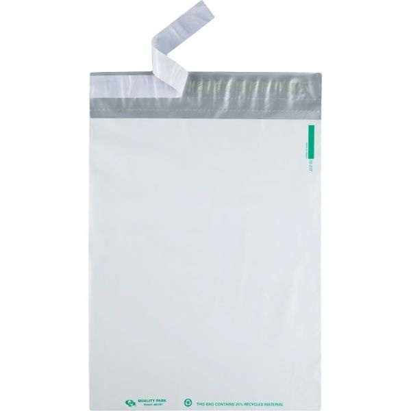 Quality Park Poly Mailers With Perforation, 12" X 15 1/2", Self-Adhesive, White, Pack Of 100