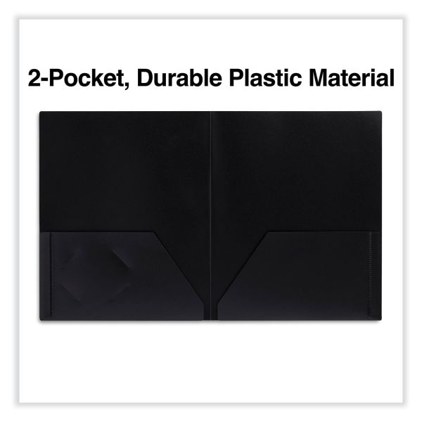 Universal Two-Pocket Plastic Folders, 100-Sheet Capacity, 11 X 8.5, Black, 10/Pack