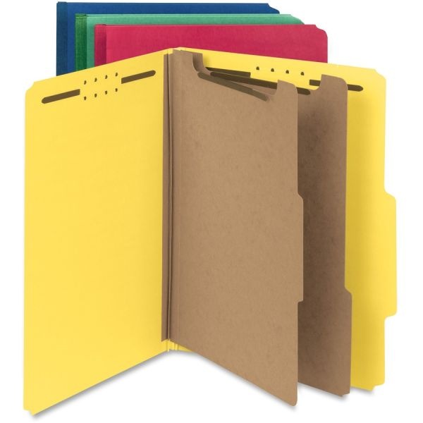Smead Pressboard 2/5-Cut Tab Classification Folders With 2 Fasteners And 2 Dividers, 2" Expansion, Letter Size, 100% Recycled, Dark Blue, Box Of 10 Folders