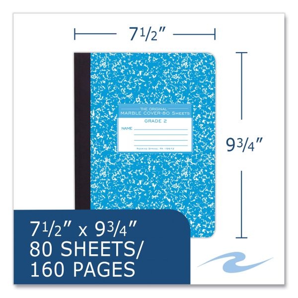 Roaring Spring Ruled Composition Book, Grade 2 Manuscript Format, Blue Marble Cover, (80) 9.75 X 7.5 Sheet, 48/Ct