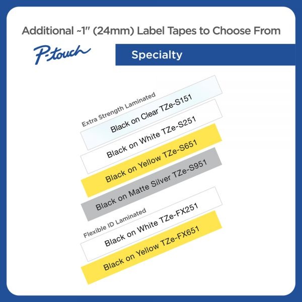 Brother P-Touch Tze Standard Adhesive Laminated Labeling Tape, 0.94" X 26.2 Ft, Black On Yellow
