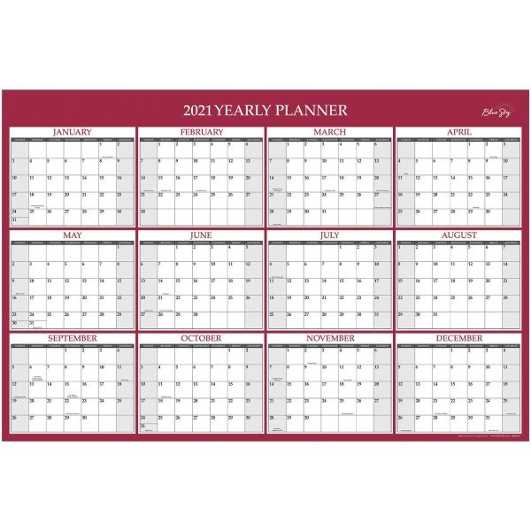 Blue Sky Laminated Classic Red Calendar, 36 X 24, 2023 Calendar