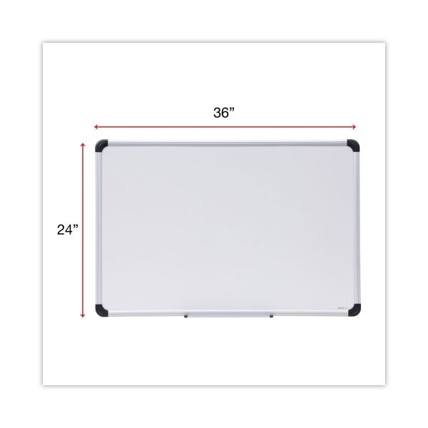 Universal Deluxe Porcelain Magnetic Dry Erase Board, 36 X 24, White Surface, Silver/Black Aluminum Frame
