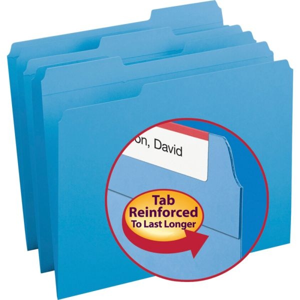 Smead Color File Folders, With Reinforced Tabs, Letter Size, 1/3 Cut, Blue, Box Of 100