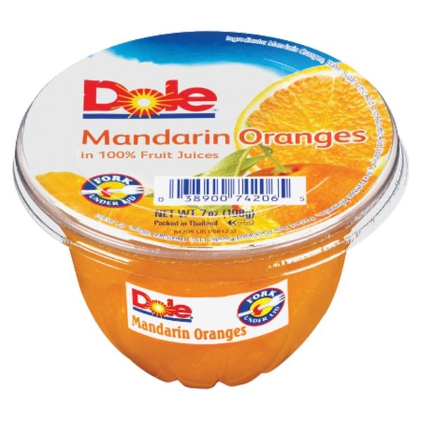 Dole Fruit Cups, Mandarin Oranges, 7 Oz, Carton Of 12