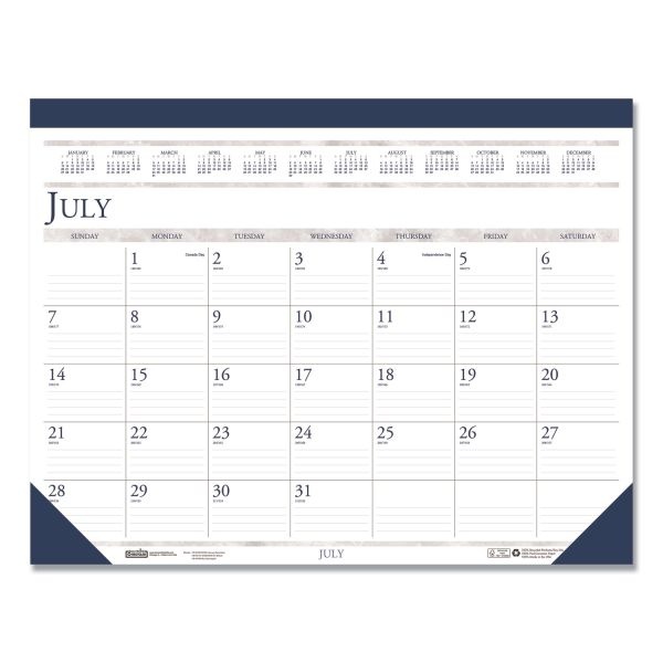 House Of Doolittle Recycled Academic Desk Pad Calendar, 18.5 X 13, White/Blue Sheets, Blue Binding/Corners, 14-Month (July To Aug): 2024 To 2025